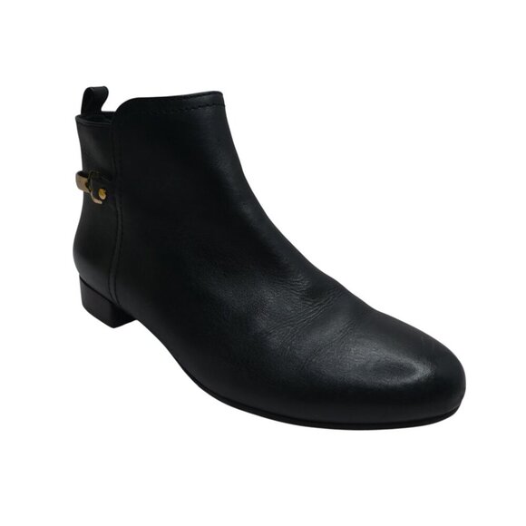 Tory Burch Jess Black Leather Gold Hardware Ankle Boots Booties Womens 6.5 - Picture 1 of 14